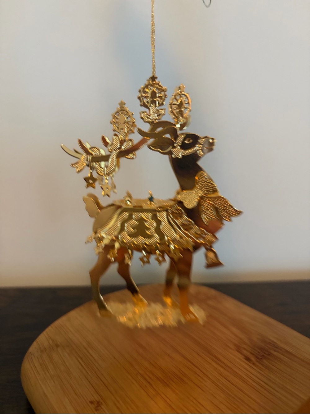 Gold Plated Reindeer Hanging Ornament - Elegant Holiday Accent